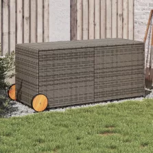   vidaXL szürke polyrattan kerti tárolóláda kerekekkel 283 L