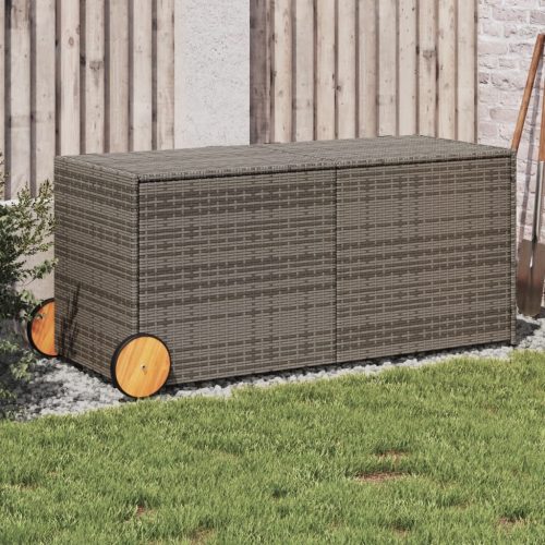 vidaXL szürke polyrattan kerti tárolóláda kerekekkel 283 L