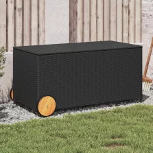   vidaXL fekete polyrattan kerti tárolóláda kerekekkel 190 L