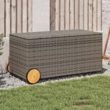   vidaXL szürke polyrattan kerti tárolóláda kerekekkel 190 L