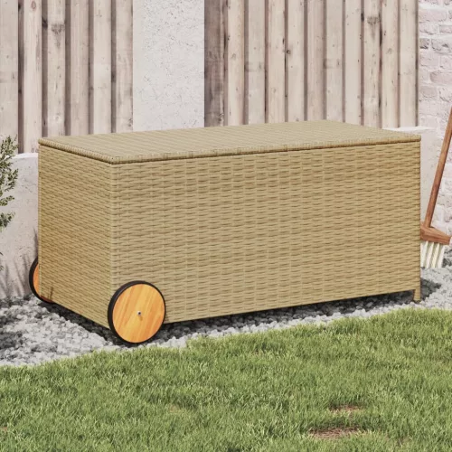 vidaXL vegyes bézs polyrattan kerti tárolóláda kerekekkel 190 L
