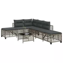  vidaXL 3 részes szürke polyrattan kerti sarokkanapészett párnákkal
