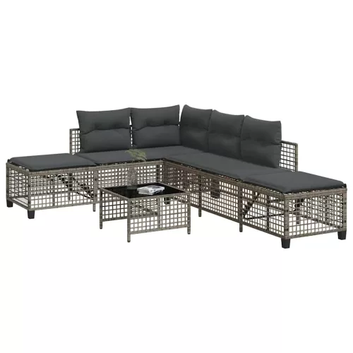 vidaXL 3 részes szürke polyrattan kerti sarokkanapészett párnákkal
