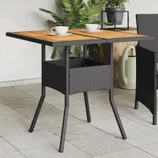   vidaXL fekete polyrattan kerti asztal akácfa lappal 80 x 80 x 75 cm
