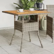   vidaXL szürke polyrattan kerti asztal akácfa lappal 80 x 80 x 75 cm