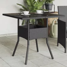   vidaXL fekete polyrattan üveglapos kerti asztal 80 x 80 x 75 cm