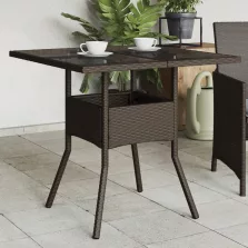   vidaXL barna polyrattan üveglapos kerti asztal 80 x 80 x 75 cm