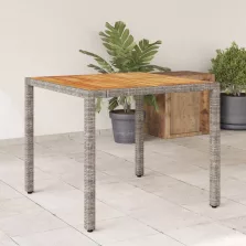   vidaXL szürke polyrattan kerti asztal akácfa lappal 90 x 90 x 75 cm