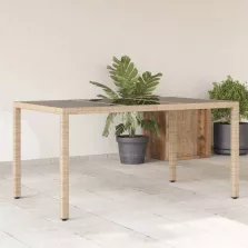   vidaXL bézs polyrattan üveglapos kerti asztal 150 x 90 x 75 cm