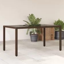   vidaXL barna polyrattan üveglapos kerti asztal 150 x 90 x 75 cm