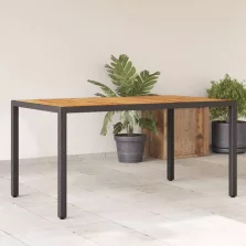   vidaXL fekete polyrattan kerti asztal akácfa lappal 150 x 90 x 75 cm