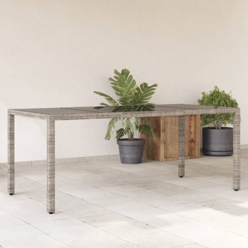 vidaXL szürke polyrattan üveglapos kerti asztal 190 x 90 x 75 cm