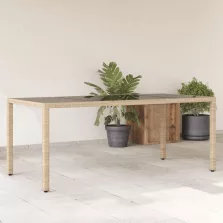   vidaXL bézs polyrattan üveglapos kerti asztal 190 x 90 x 75 cm