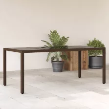   vidaXL barna polyrattan üveglapos kerti asztal 190 x 90 x 75 cm