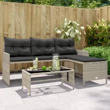   vidaXL L-alakú szürke polyrattan kerti kanapé asztallal és párnákkal
