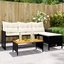   vidaXL L-alakú fekete polyrattan kerti kanapé asztallal és párnával