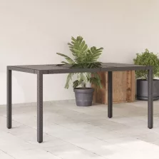   vidaXL fekete polyrattan üveglapos kerti asztal 150 x 90 x 75 cm