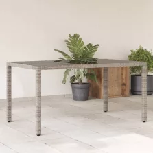   vidaXL szürke polyrattan üveglapos kerti asztal 150 x 90 x 75 cm