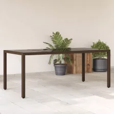   vidaXL barna polyrattan üveglapos kerti asztal 190 x 90 x 75 cm