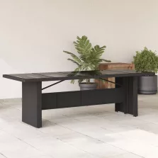   vidaXL fekete polyrattan üveglapos kerti asztal 240 x 90 x 75 cm