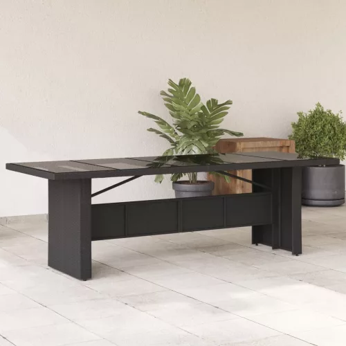 vidaXL fekete polyrattan üveglapos kerti asztal 240 x 90 x 75 cm