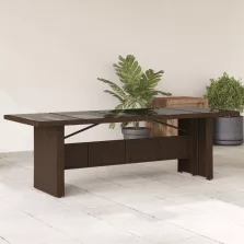   vidaXL barna polyrattan üveglapos kerti asztal 240 x 90 x 75 cm