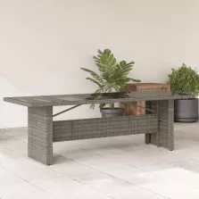   vidaXL szürke polyrattan üveglapos kerti asztal 240 x 90 x 75 cm