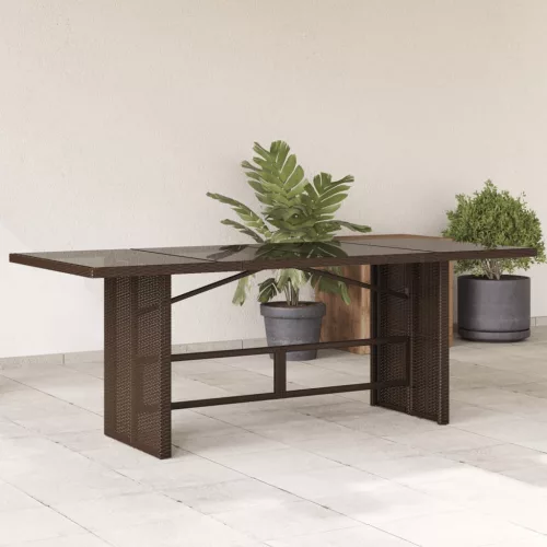 vidaXL barna polyrattan üveglapos kerti asztal 190x80x75 cm