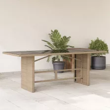   vidaXL bézs polyrattan üveglapos kerti asztal 190 x 80 x 75 cm