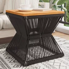  vidaXL fekete tömör akácfa dohányzóasztal drót aljjal 38 x 38 x 38 cm