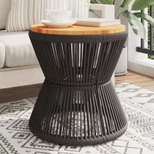   vidaXL fekete tömör akácfa dohányzóasztal drót aljjal Ø 45x44 cm