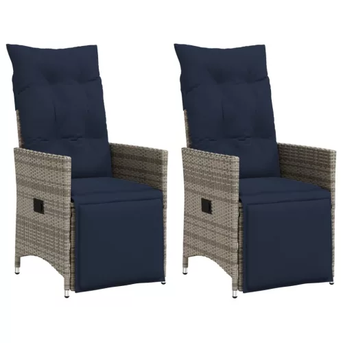 vidaXL 2 db szürke polyrattan dönthető kerti szék párnákkal