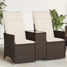   vidaXL 2 személyes barna polyrattan dönthető kerti kanapé asztallal