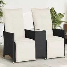   vidaXL 2 személyes fekete polyrattan dönthető kerti kanapé asztallal