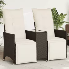   vidaXL 2 személyes barna polyrattan dönthető kerti kanapé asztallal