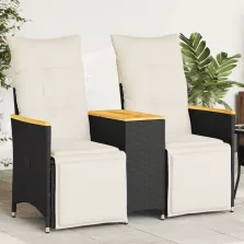   vidaXL 2 személyes fekete polyrattan dönthető kerti kanapé asztallal
