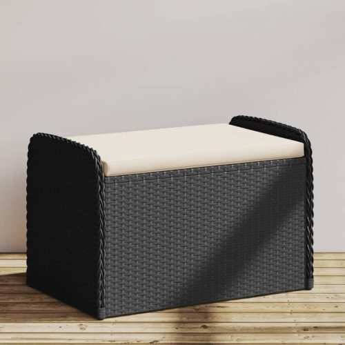 vidaXL fekete polyrattan tárolópad párnával 80 x 51 x 52 cm