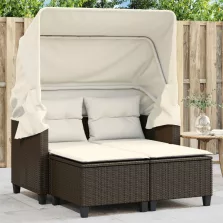   vidaXL 2 személyes barna polyrattan kerti kanapé baldachinnal/székkel