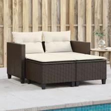   vidaXL 2 személyes barna polyrattan kerti kanapé zsámolyokkal
