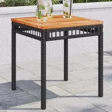   vidaXL fekete polyrattan és akácfa kerti asztal 38 x 38 x 42 cm