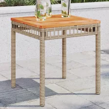   vidaXL vegyes bézs polyrattan és akácfa kerti asztal 38 x 38 x 42 cm