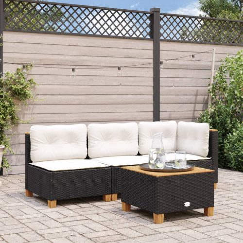 vidaXL fekete polyrattan és akácfa kerti asztal 55 x 55 x 36 cm