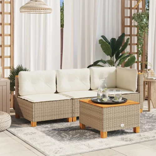 vidaXL 3 személyes bézs polyrattan kerti kanapé párnával