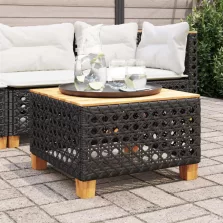   vidaXL fekete polyrattan és akácfa kerti asztal 55 x 55 x 36 cm