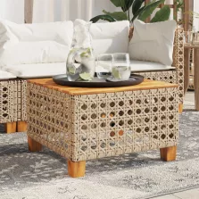   vidaXL bézs polyrattan és akácfa kerti asztal 55 x 55 x 36 cm