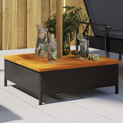 vidaXL fekete polyrattan és akácfa napernyőtalp-burkolat 70x70x25 cm