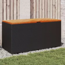   vidaXL fekete polyrattan és akácfa kerti tárolóláda 110 x 50 x 54 cm