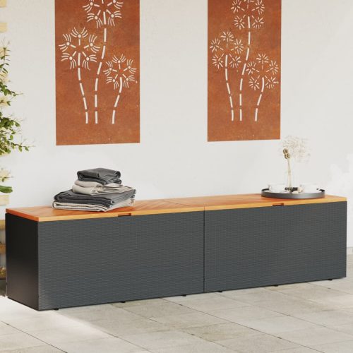 vidaXL fekete polyrattan és akácfa kerti tárolóláda 220 x 50 x 54 cm