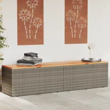   vidaXL szürke polyrattan és akácfa kerti tárolóláda 220 x 50 x 54 cm