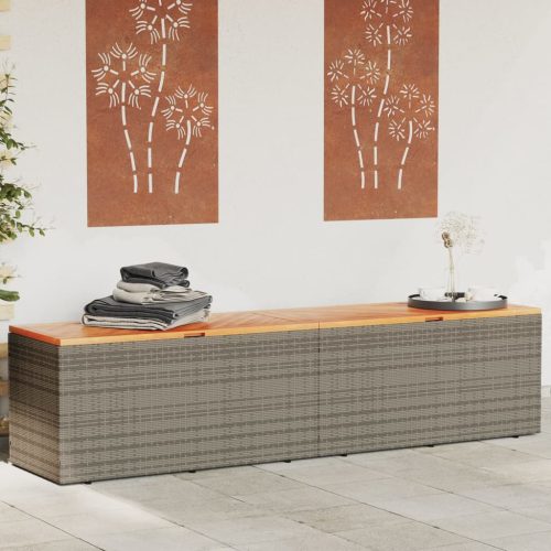 vidaXL szürke polyrattan és akácfa kerti tárolóláda 220 x 50 x 54 cm